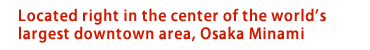 Located right in the center of the world's largest downtown area, Osaka Minami